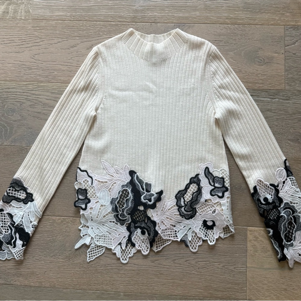 3.1 Phillip Lim Cream and Black Floral Lace Blouse